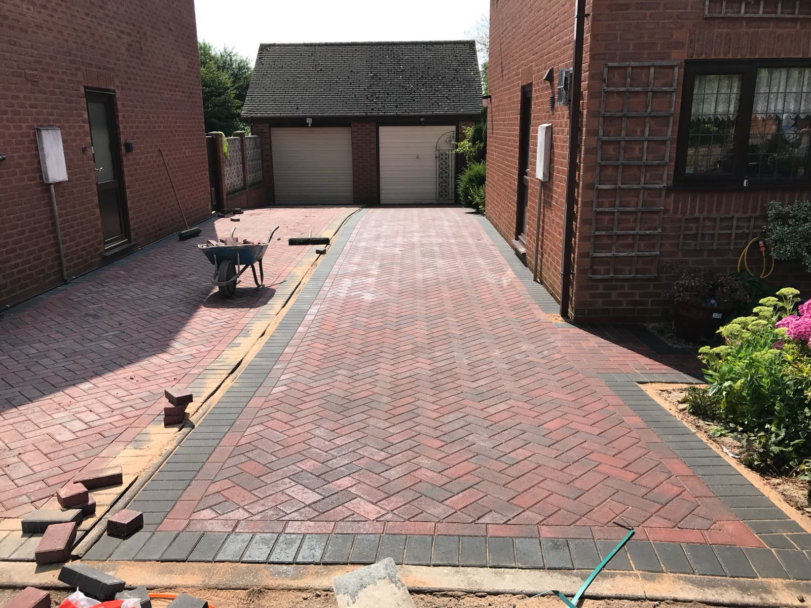 New brindle red block paving being laid in Winchester.